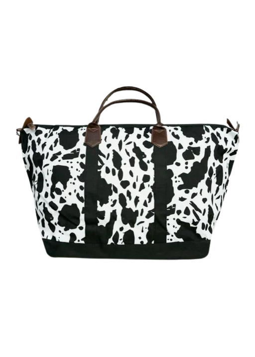 a black and white leopard print bag