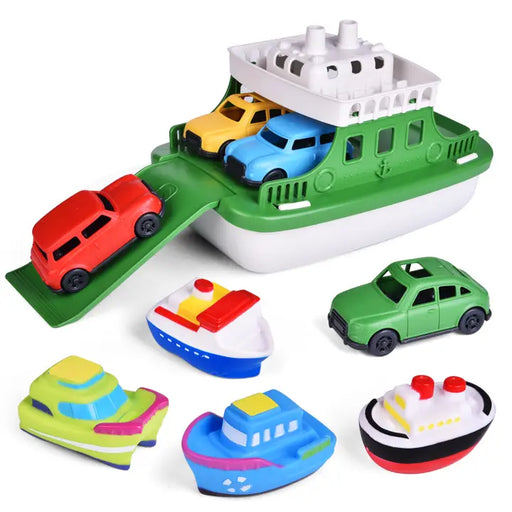 a toy boat with cars and a ferry