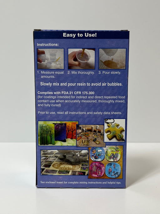 a blue box of clear casting resin kit with instructions for how to use it