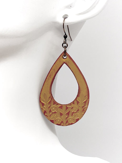 antique gold leather stamped earring