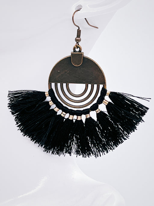 Black Fan Tassel Earrings