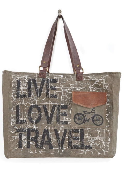 a canvas bag with a bicycle on it