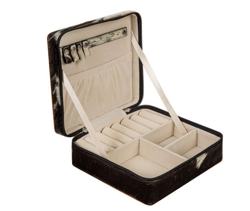 a black and white jewelry box with six compartments
