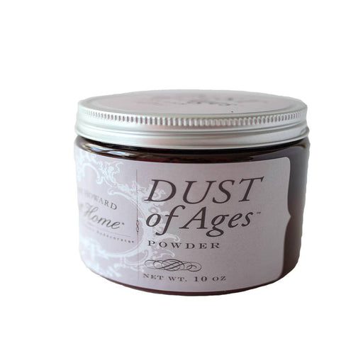 a jar of dust of ages powder on a white background