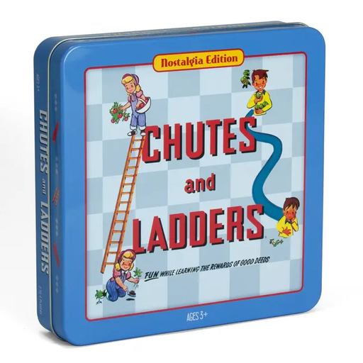 a children's board game box with Chutes and Ladders on it