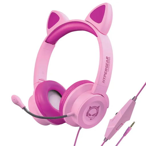 a pair of pink headphones with a cat design