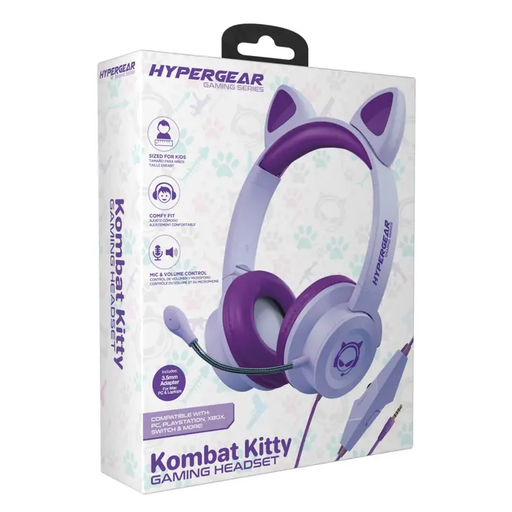 a purple kitty headphone in a box
