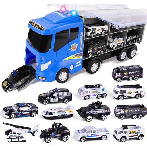 a toy truck with a lot of police cars