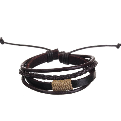 a brown leather men's bracelet with adjustable ties