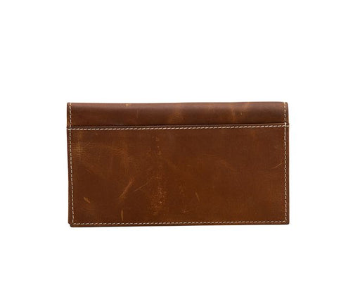 a brown leather men's wallet on a white background