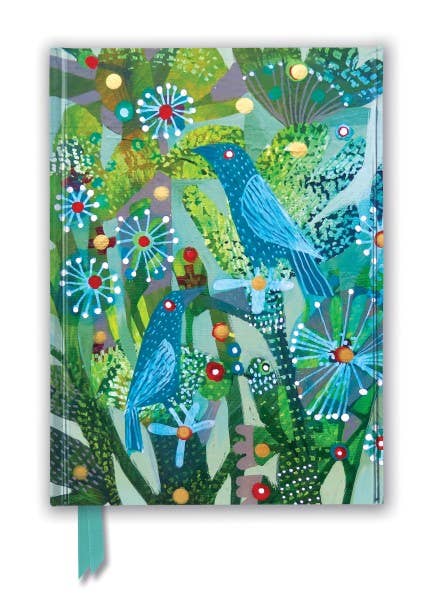 a notebook with blue birds and flowers on it