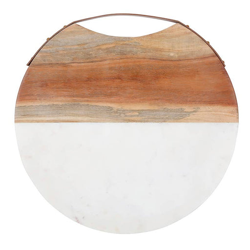 a wooden cutting board with white marble