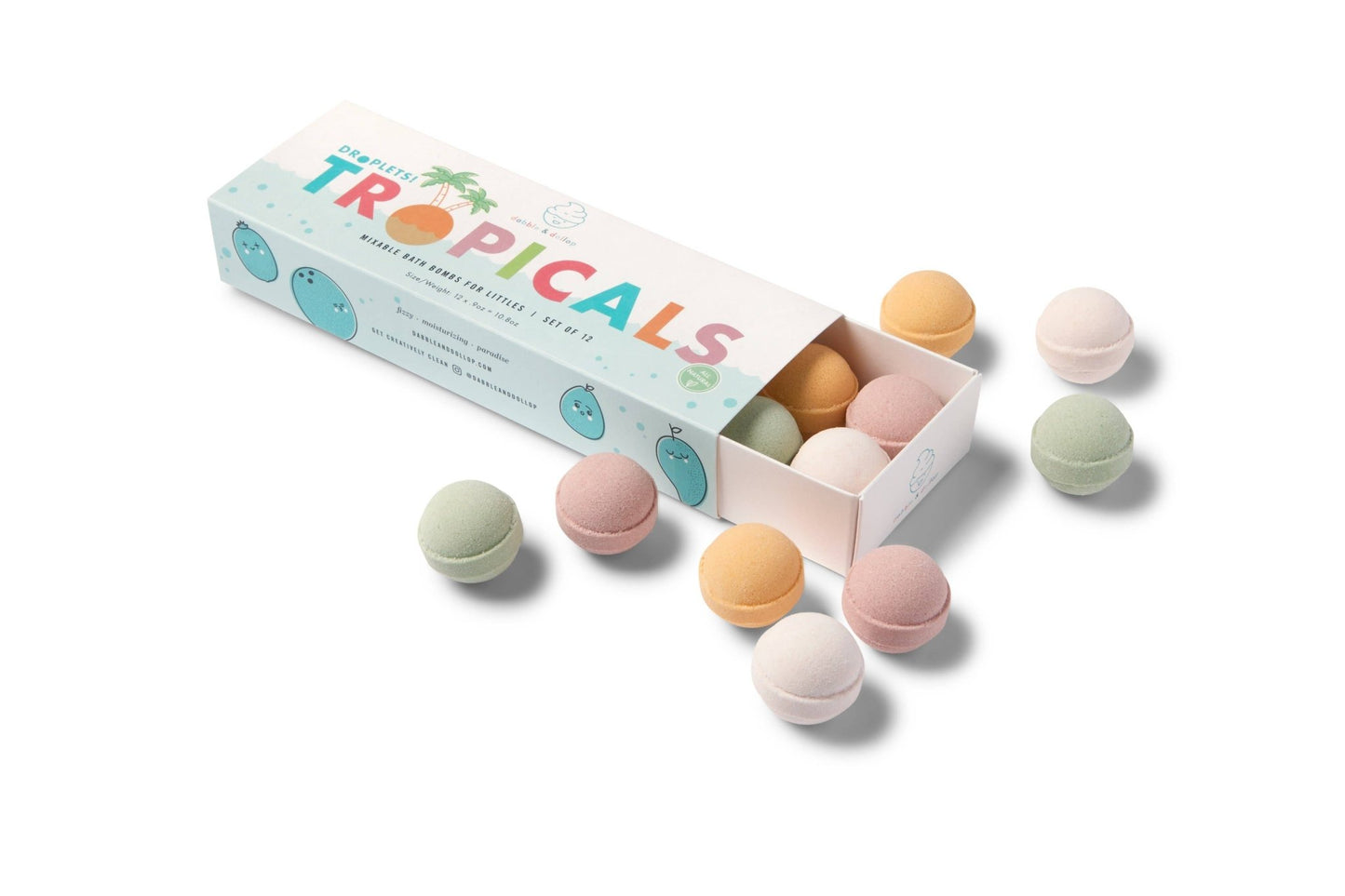 a box of tropicals bath bombs on a white background