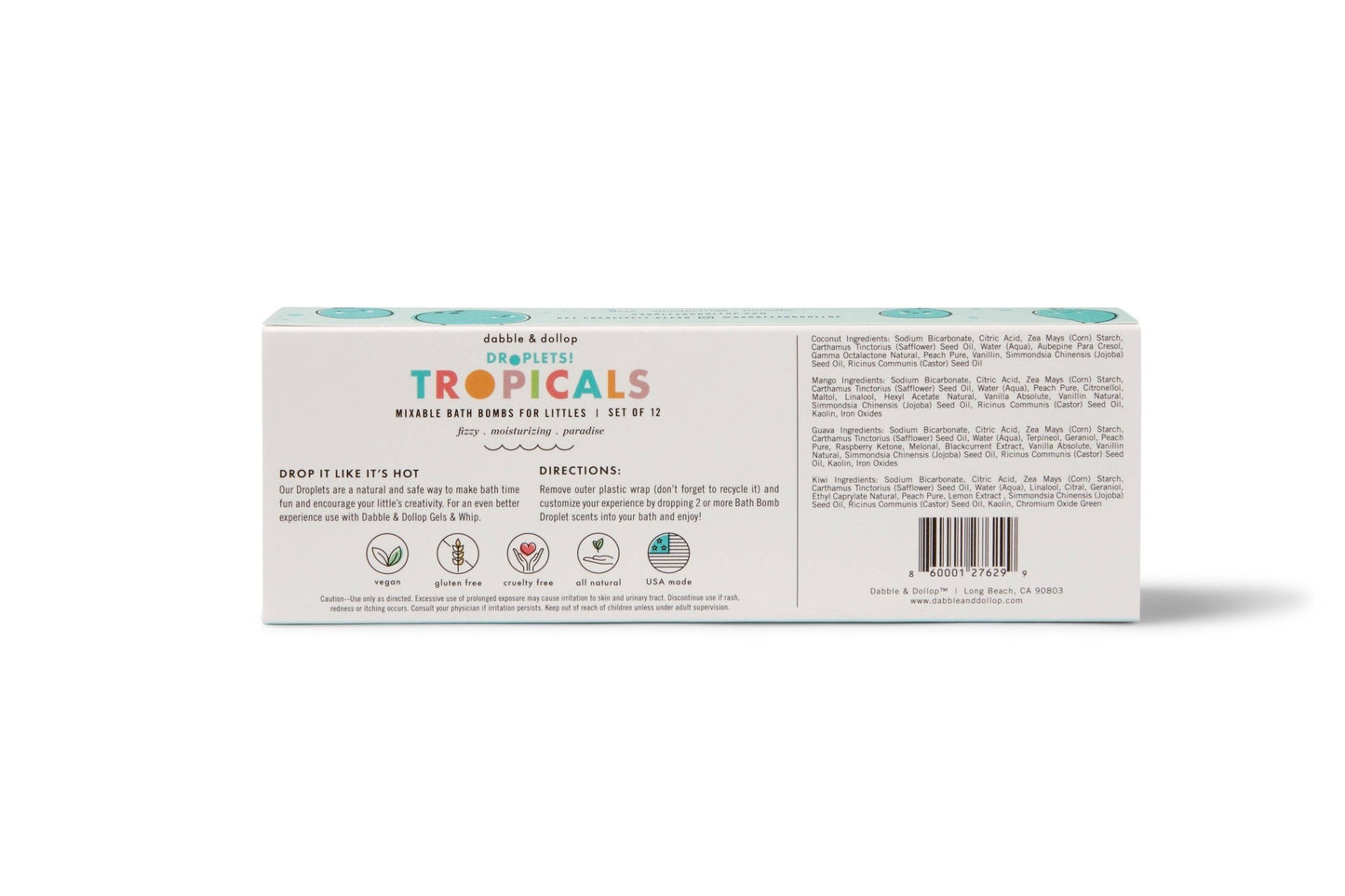 a box of tropicals bath bombs on a white background