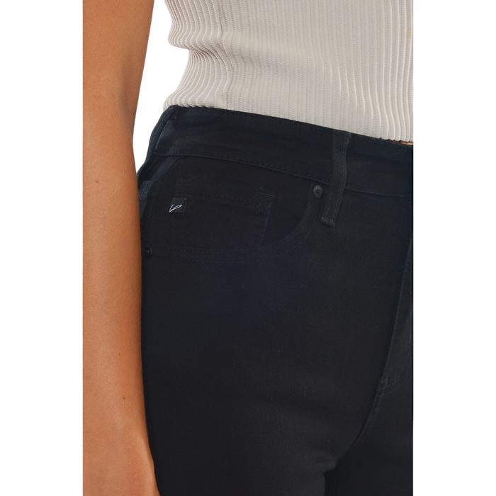 a close up of a person wearing black pants