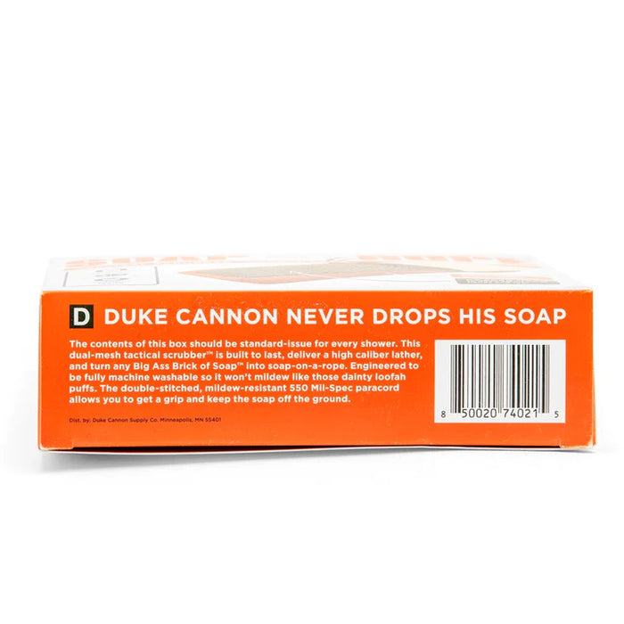 a box of duke cannon never drops his soap
