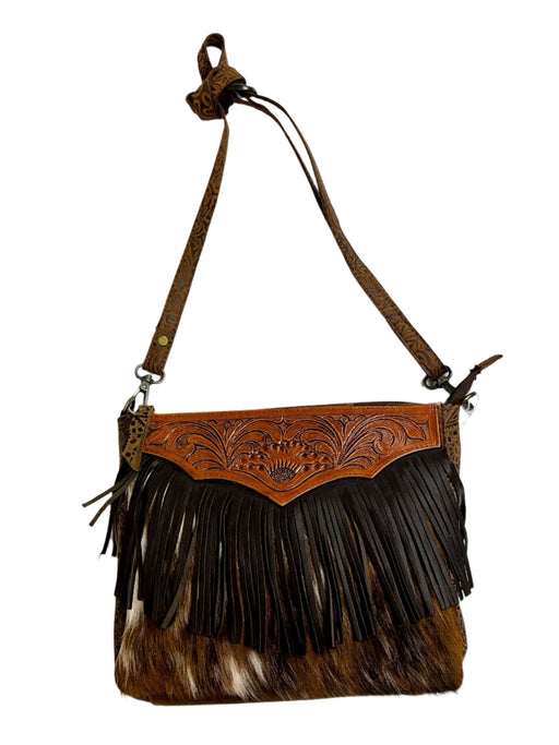 Cowhide Crossbody with Tooled Accent and Fringe