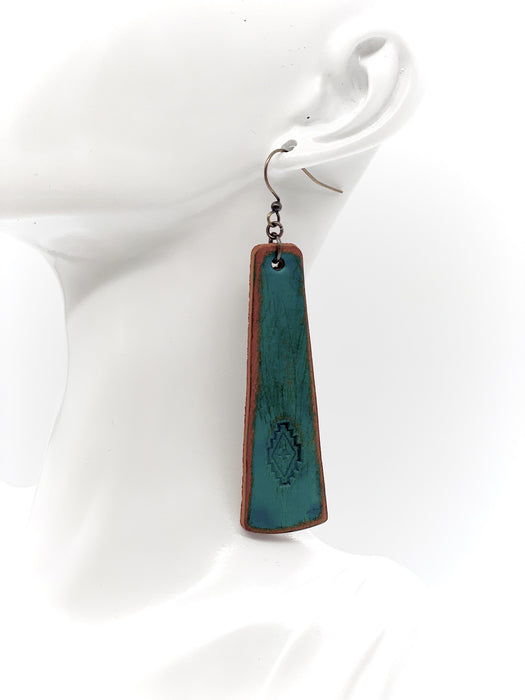 antique turquoise leather stamped earring