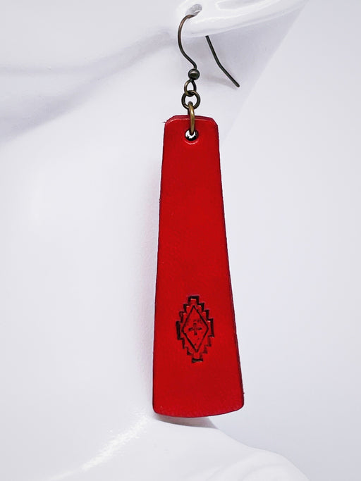 antique red leather stamped earring