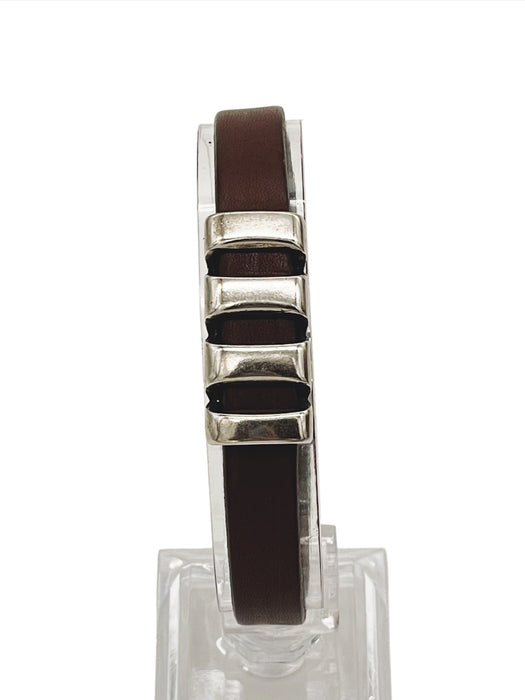 Summer Vine Smooth Leather Men's Bracelet - Brown with 4-Bar Design