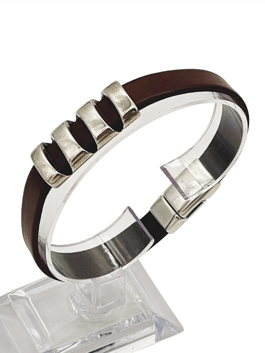 Summer Vine Smooth Leather Men's Bracelet - Brown with 4-Bar Design