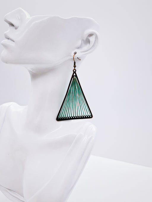 Large Teal Woven Triangle Earring