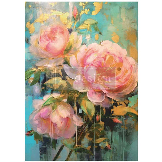 a painting of pink roses in a vase