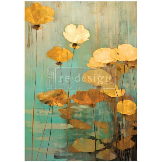 a painting of yellow flowers on a blue background