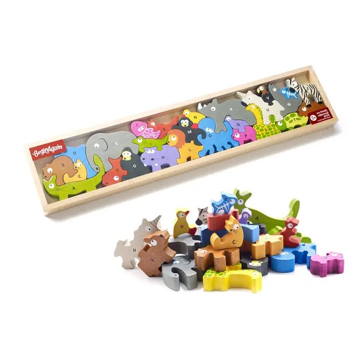 a wooden puzzle with numbered animals in it