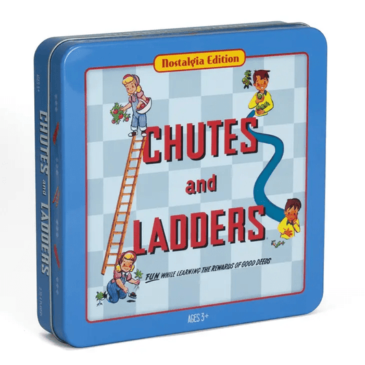 a children's board game box with Chutes and Ladders on it