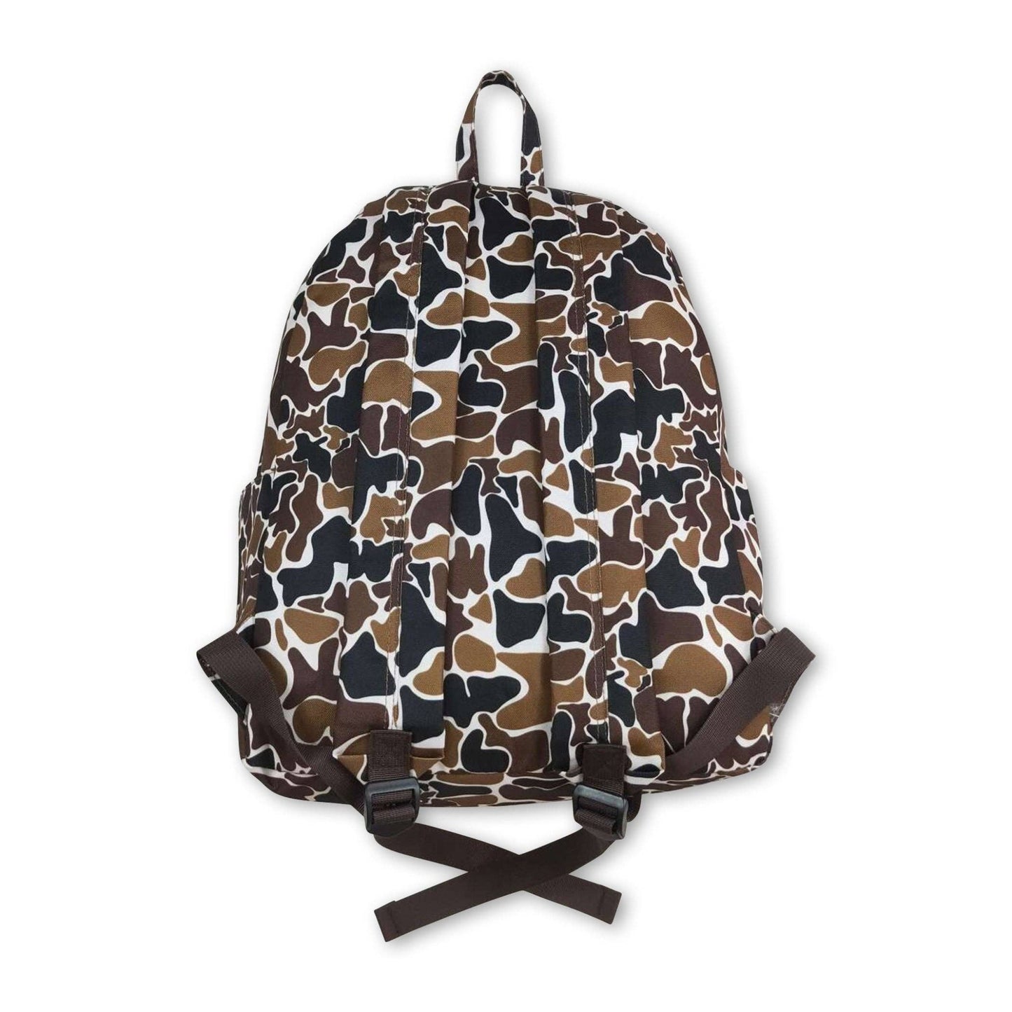 a backpack with a brown and black pattern on it