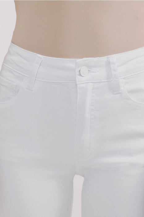 a close up of a person wearing white pants