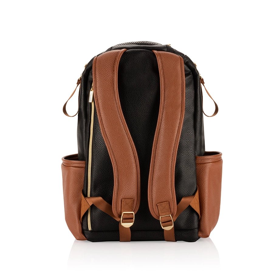 a brown and black backpack with two straps