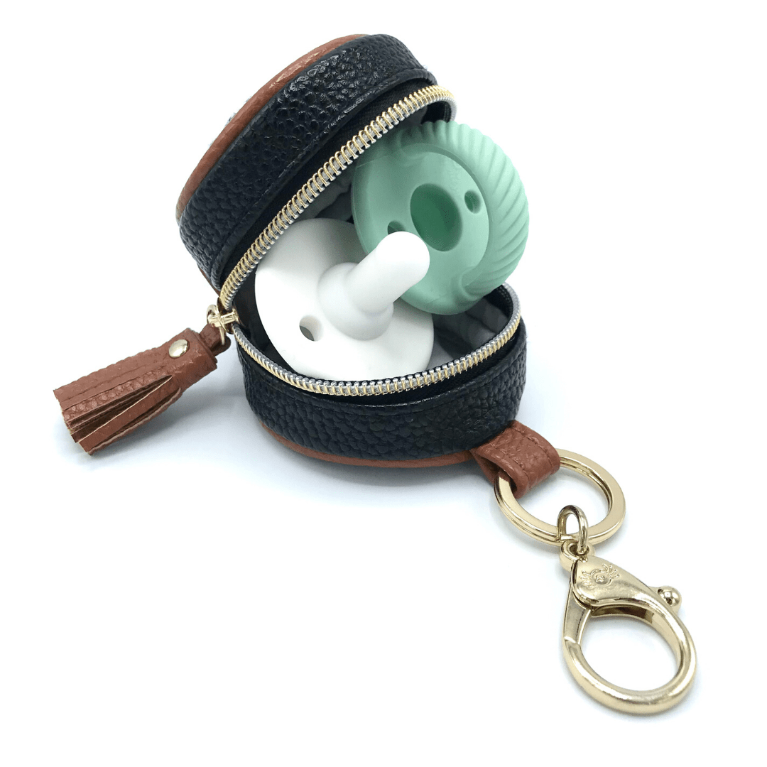 Coffee & Cream Diaper Bag Charm Pod Keychain with pacifier in it