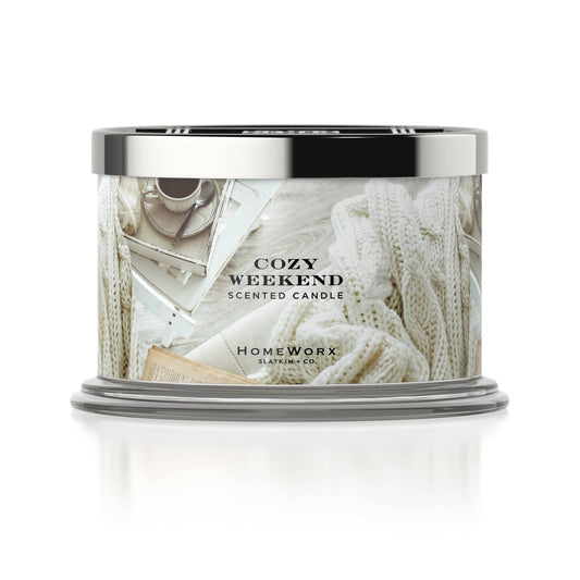 a can of cozy weekend scented candle