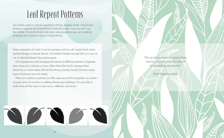 a book interior with a leaf pattern on it