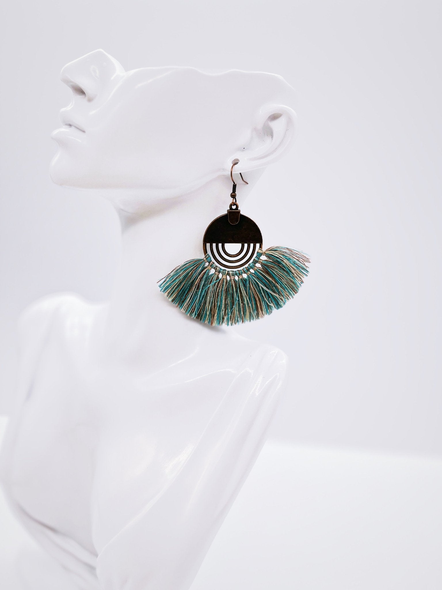 Denim Blue Fan Tassel Earring