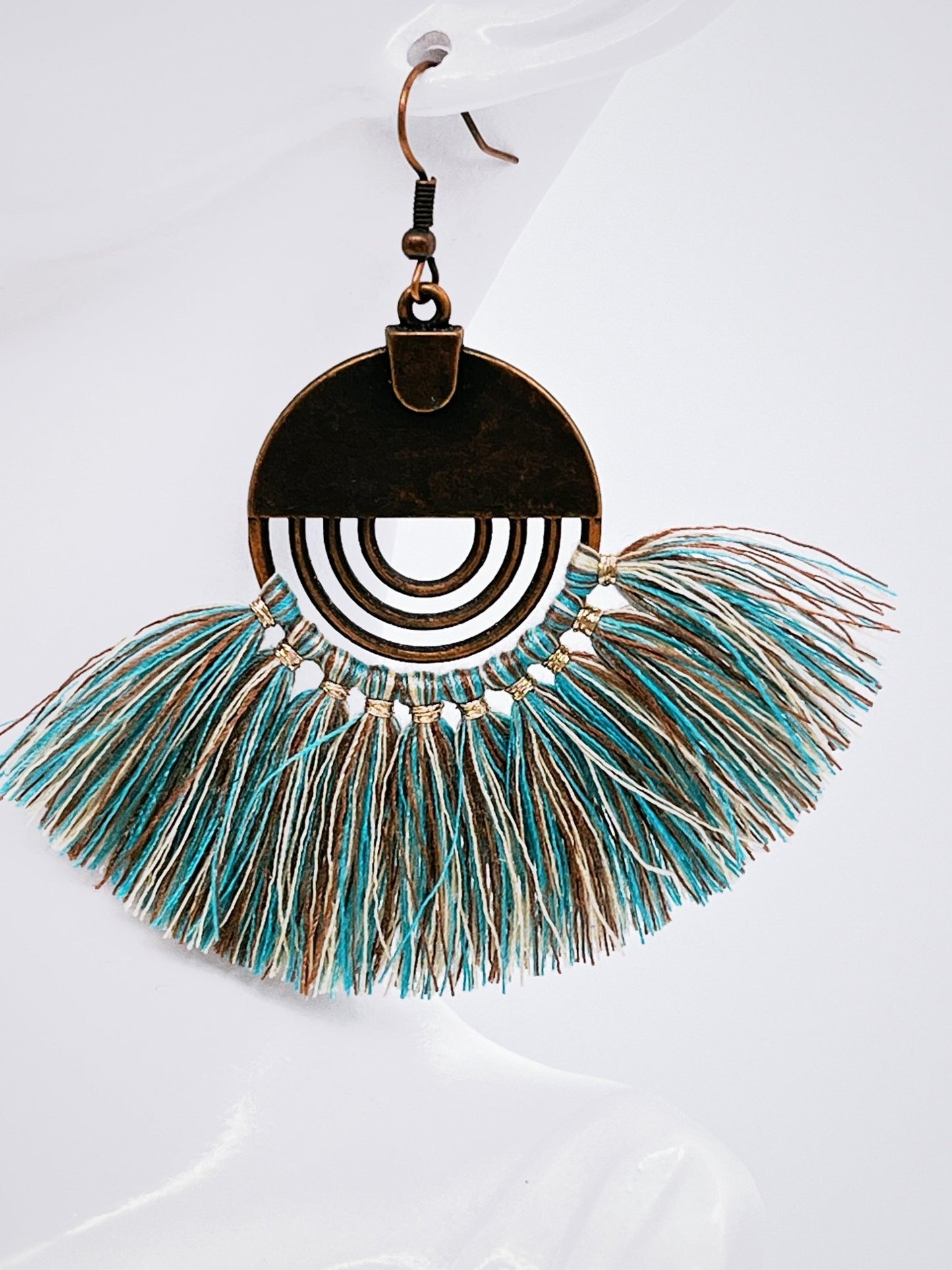 Denim Blue Fan Tassel Earring