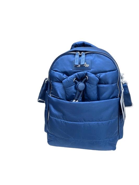 a blue diaper bag.