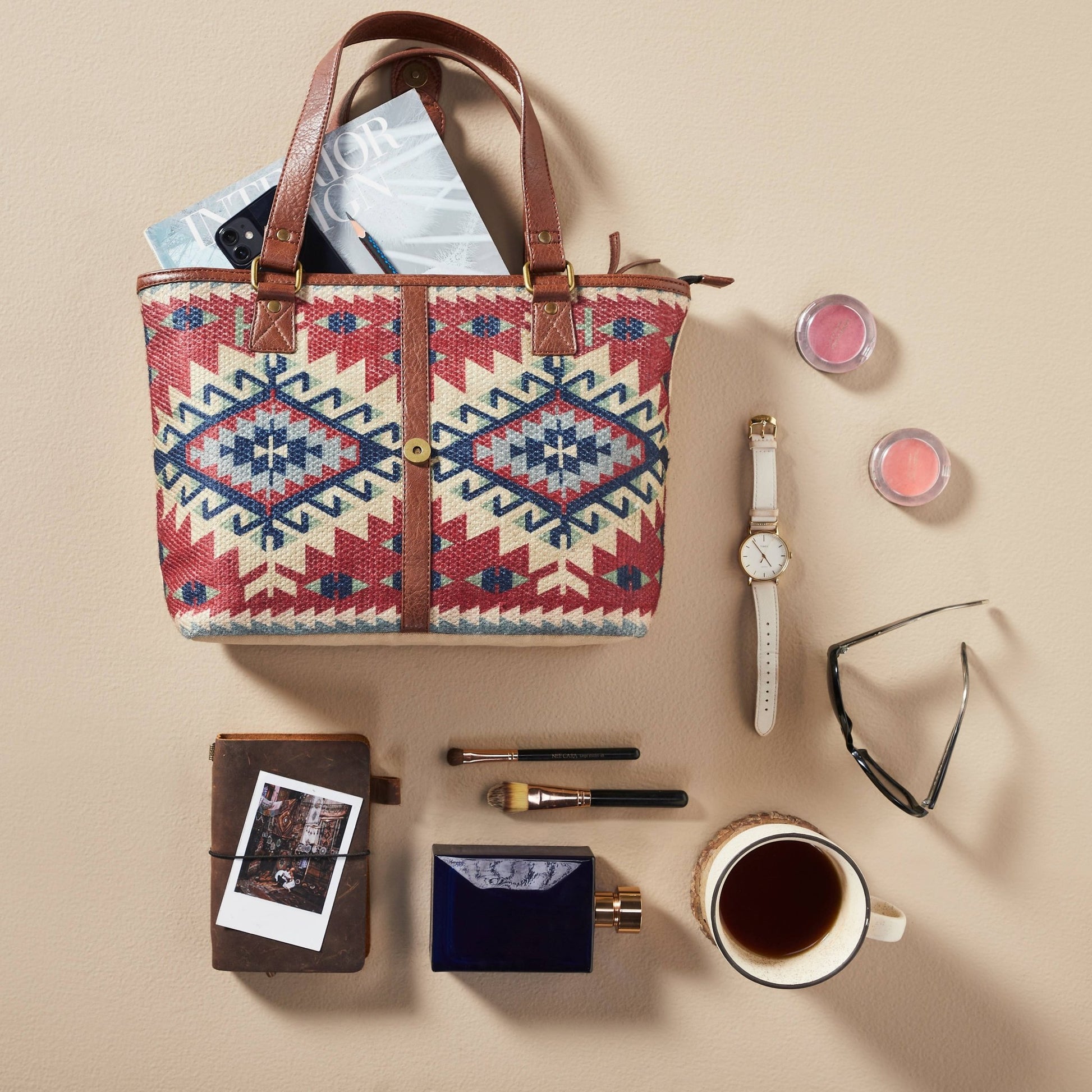 a purse and other items on a table