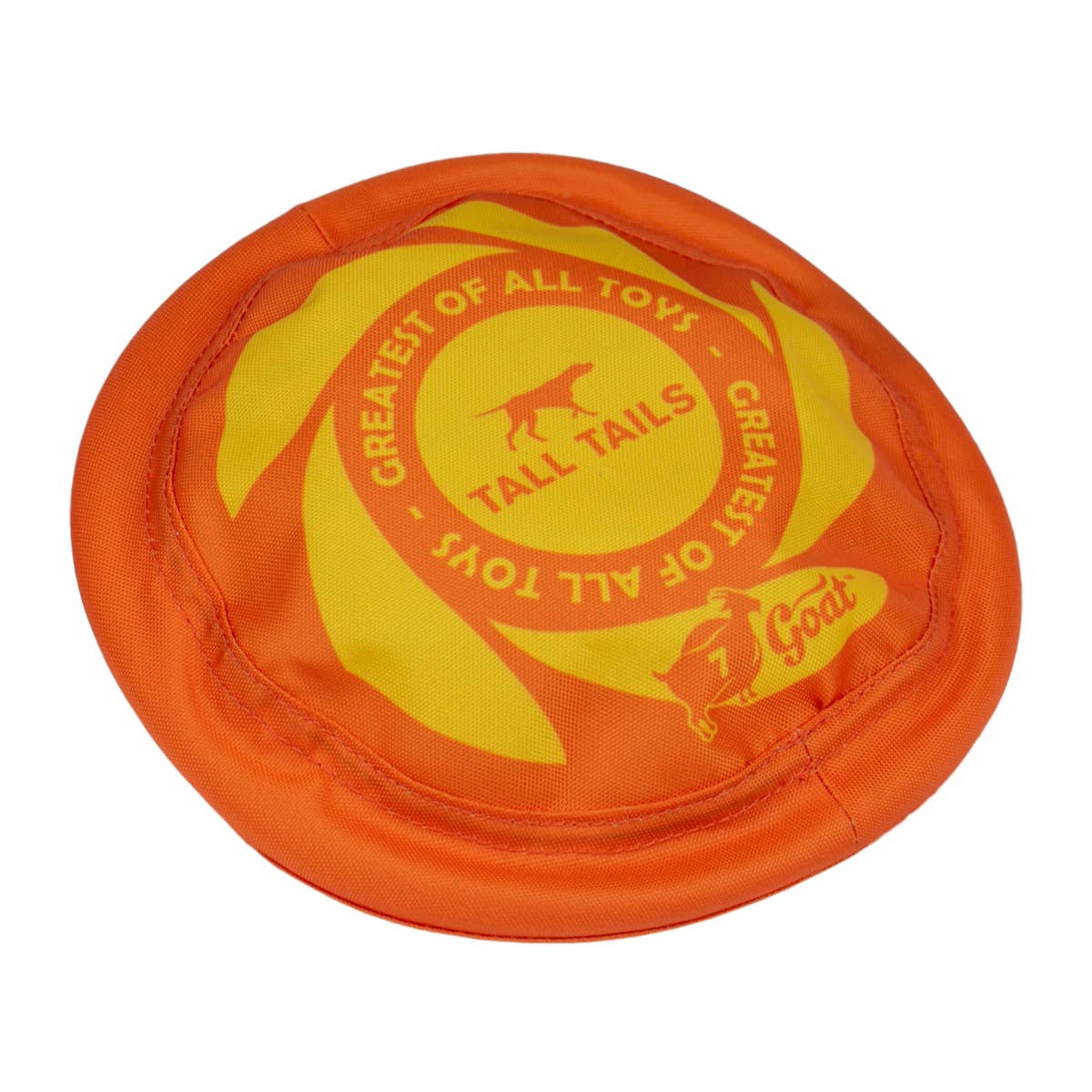 an orange frisbee with a yellow and red design on it