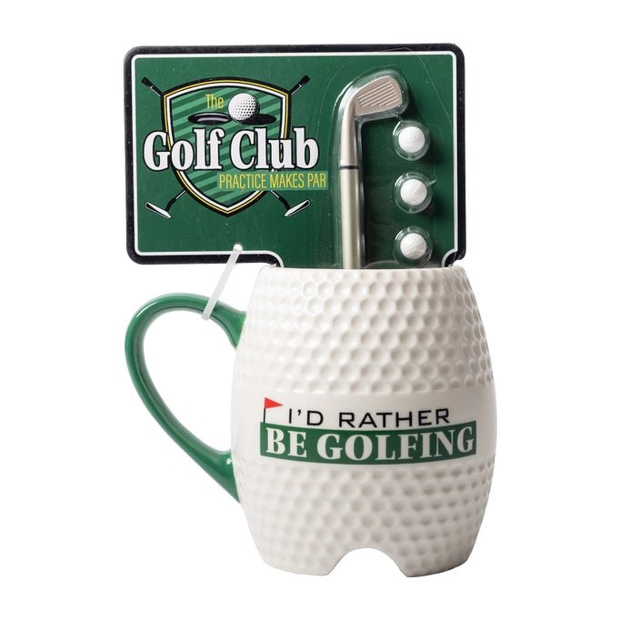 a golf mug with a golf club in it