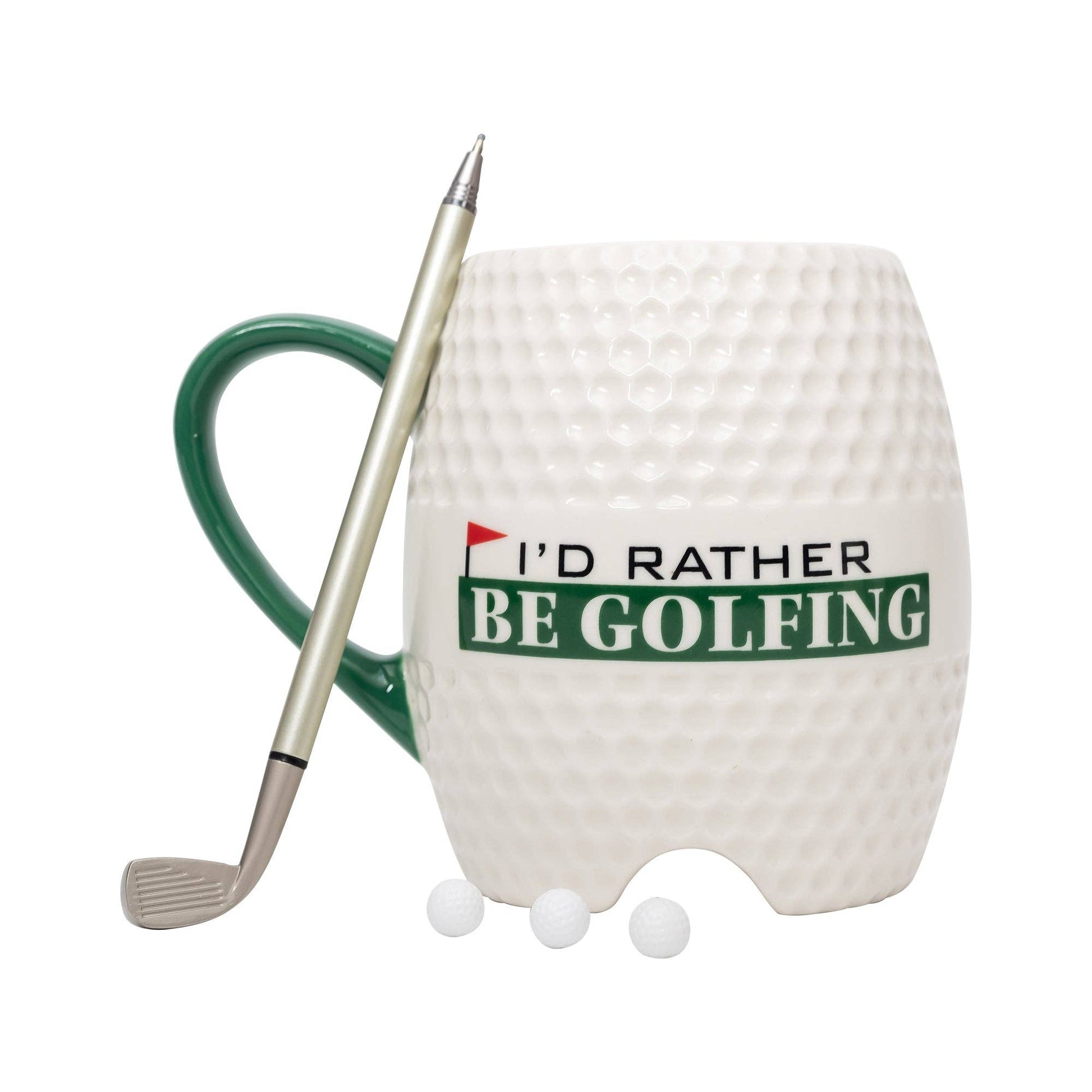 a golf mug with a golf ball and a golf club