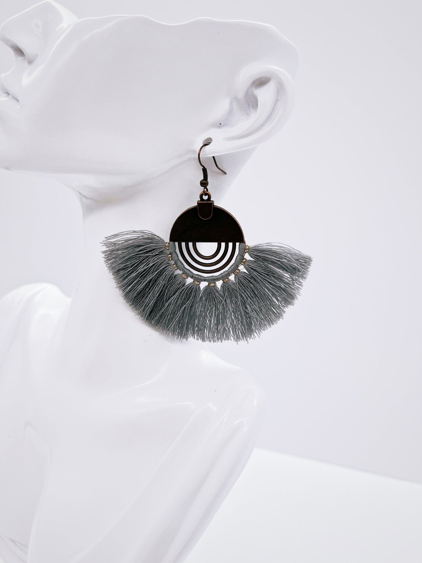 Gray Fan Tassel Earring