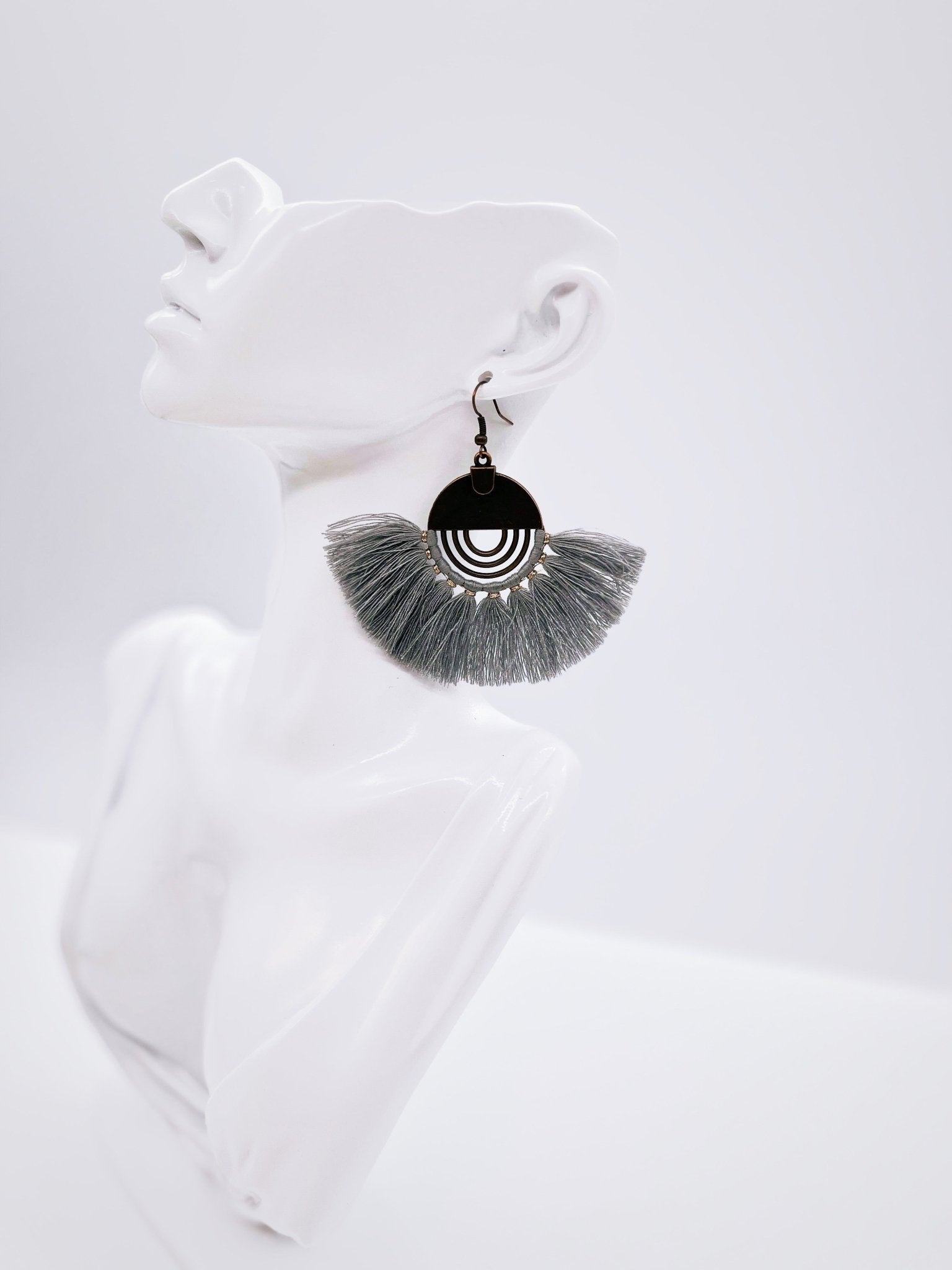 Gray Fan Tassel Earring