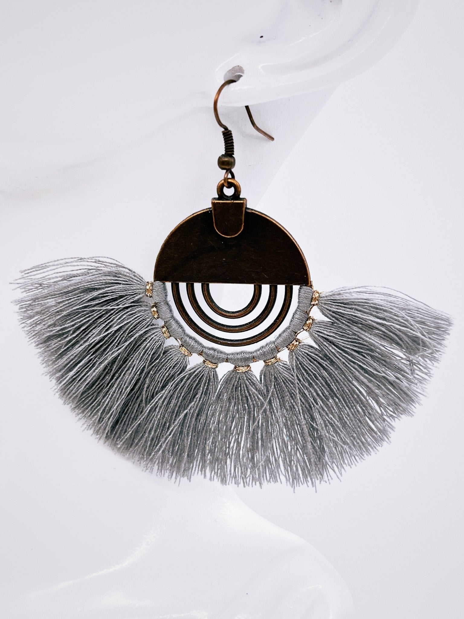 Gray Fan Tassel Earring