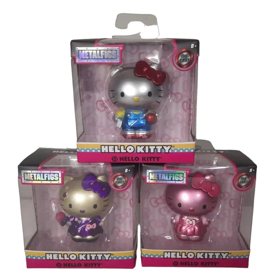 Hello Kitty Megalfigs Die Cast Figurines in pink, blue and purple