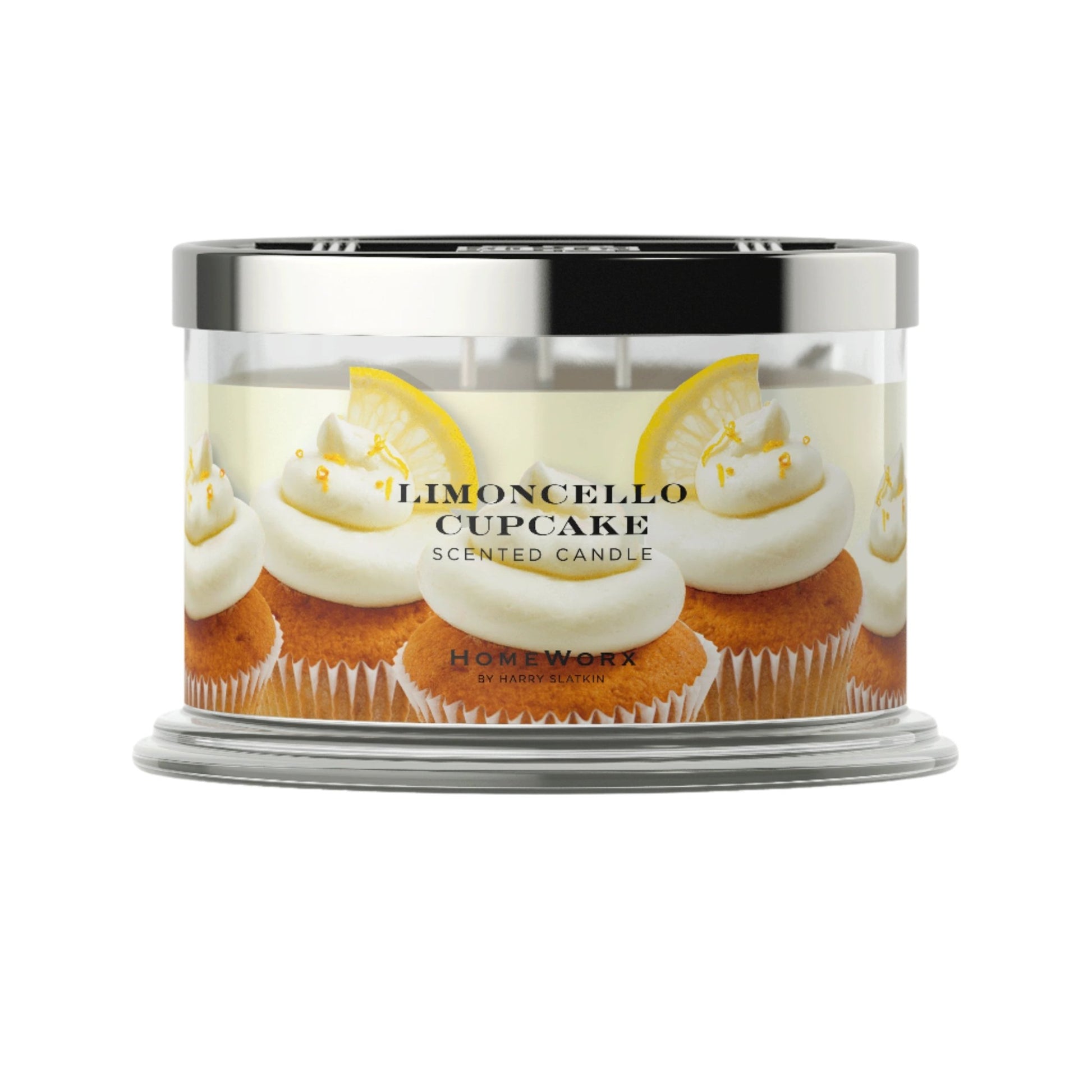 a limencello cupcake candle on a white background