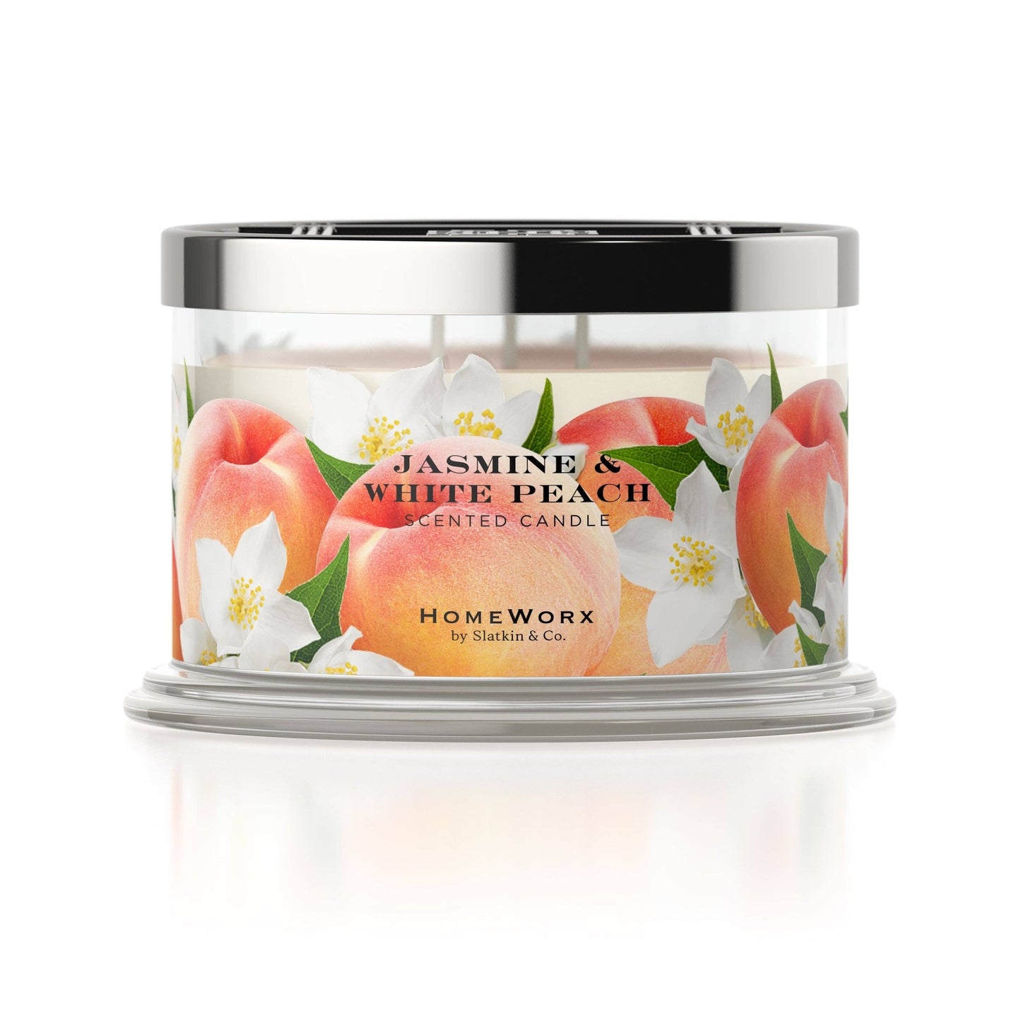 Jasmine & White Peach 4-Wick Candle on white background