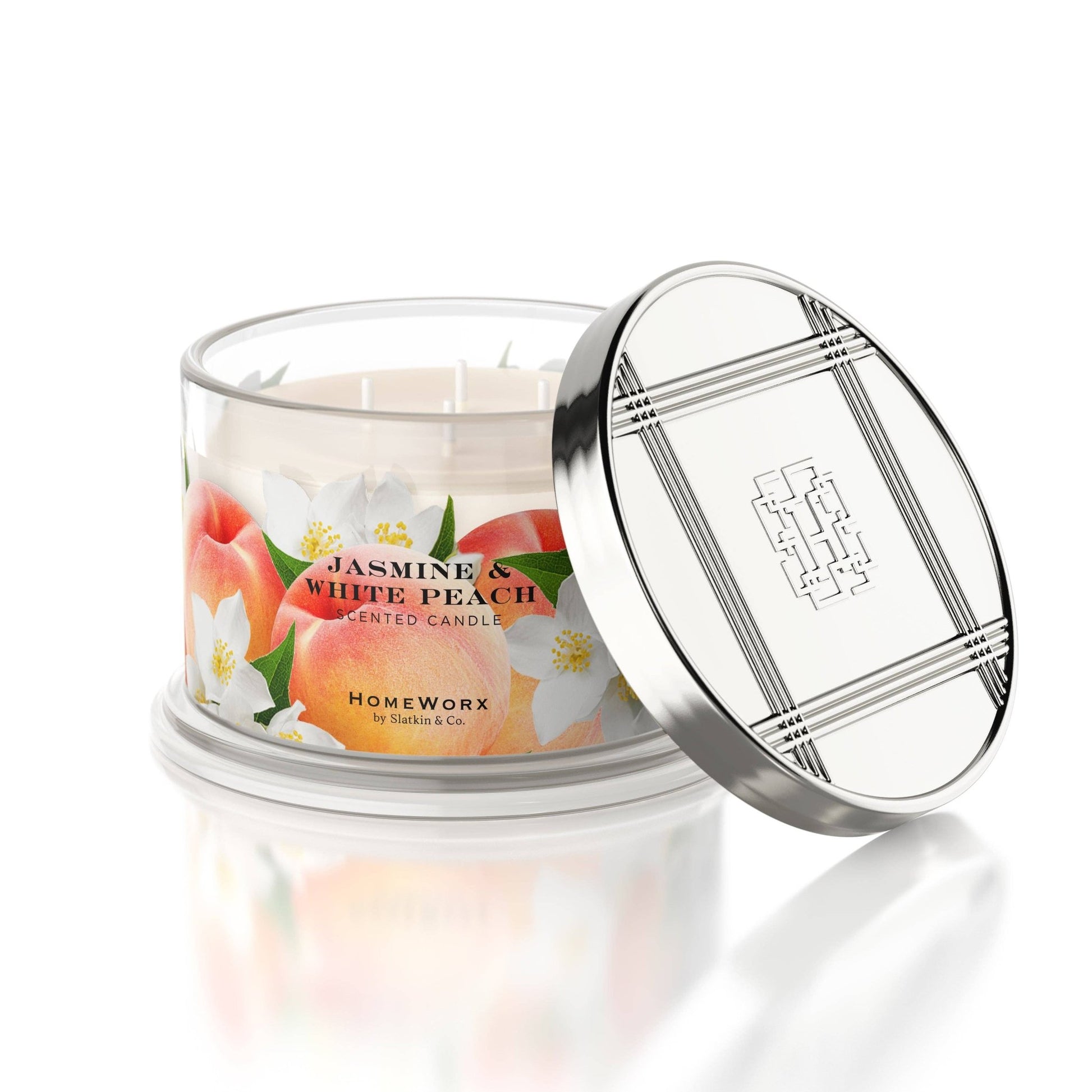 Jasmine & White Peach 4-Wick Candle on white background